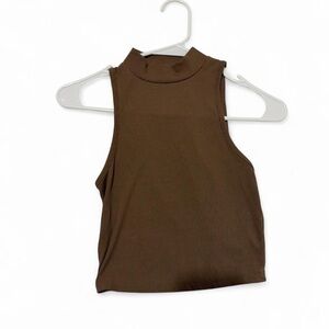 SHEIN Brown Ribbed Mock Neck Sleeveless Tank